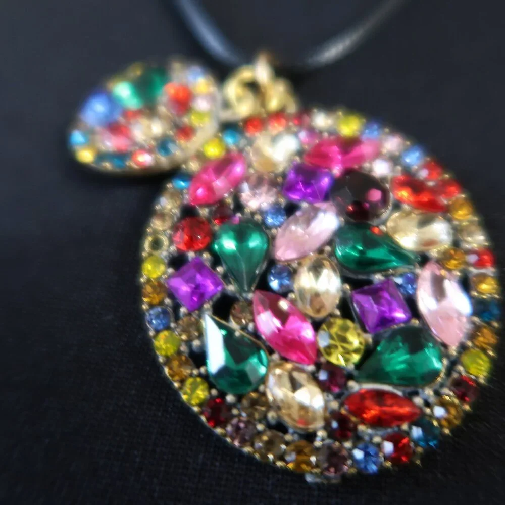 Vintage Rhinestone Pendant Lot 2 Pc Multicolor Crystal Cluster Statement Wear - Picture 13 of 15